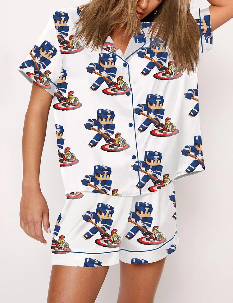 Women's Minecraft Style Toronto Maple Leafs Hockey Pajama Set