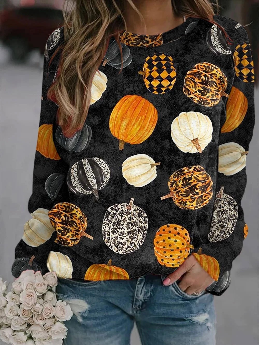 Women's Halloween Pumpkinsn Print Casual Sweatshirt
