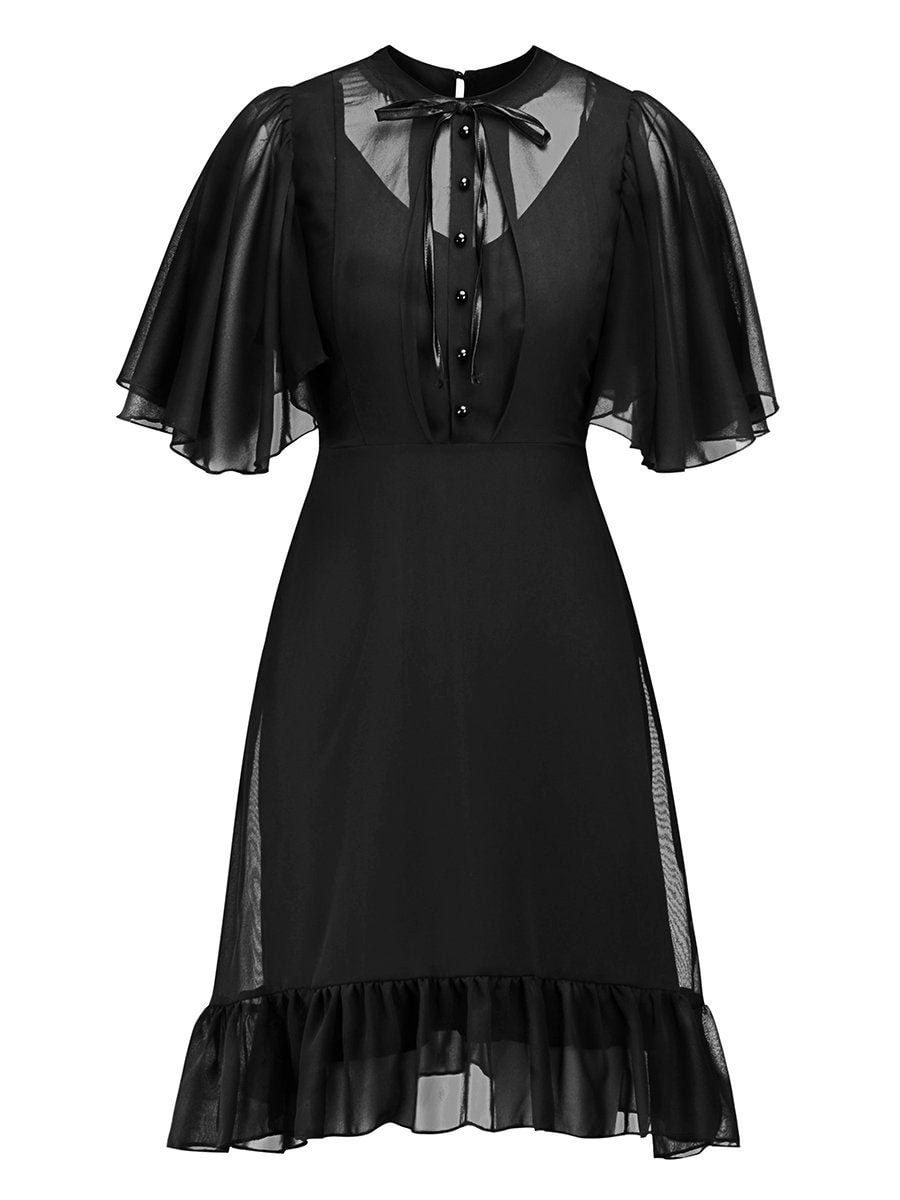 1950s Elegant Ruffled Hem Dress