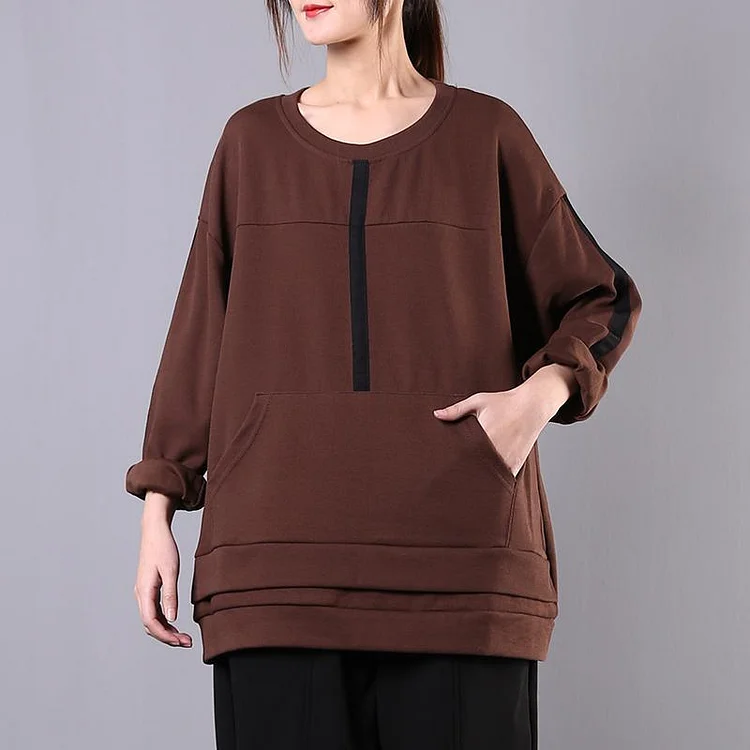 Chic o neck patchwork cotton tunic pattern Tutorials chocolate top