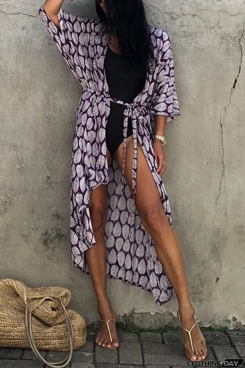 Leaf Belted Kimono Cardigan