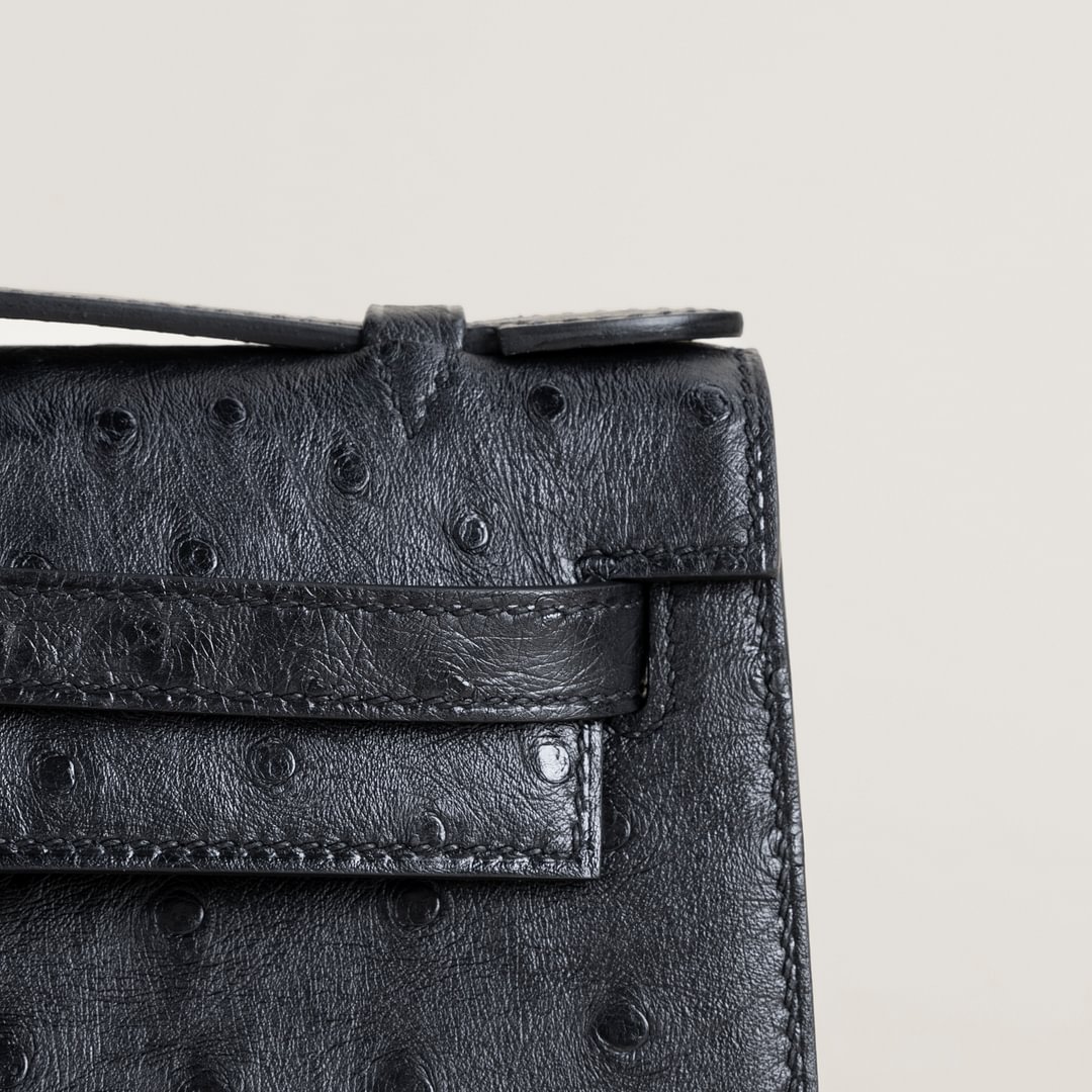 Kelly pochette  Ostrich CC89 Noir GHW