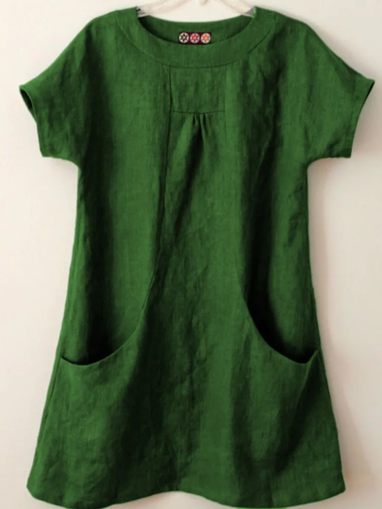 Short Sleeve Pockets Cotton-Blend Shirts & Tops Linen-Cosfine