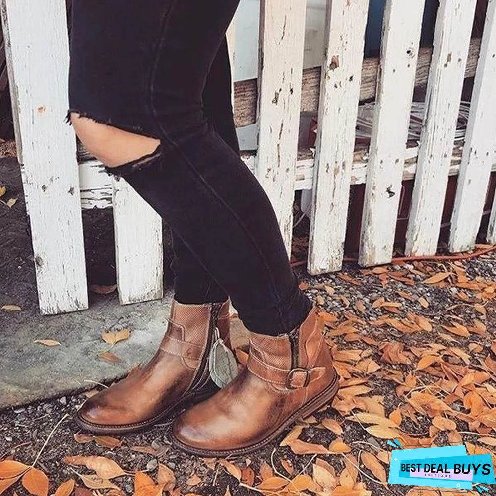 Fashion Zipper Low Heel Martin Boots