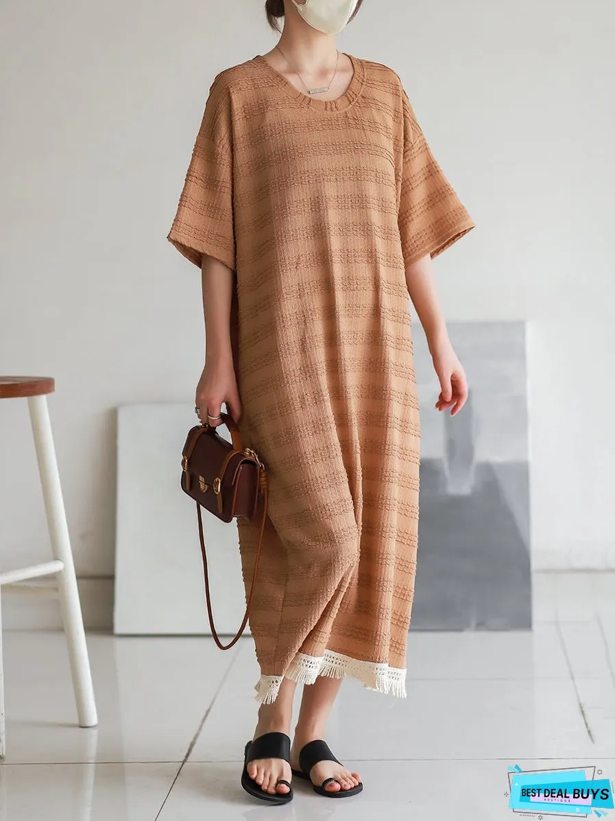 Vintage Stripe Jacquard Tassel Solid Loose Dress