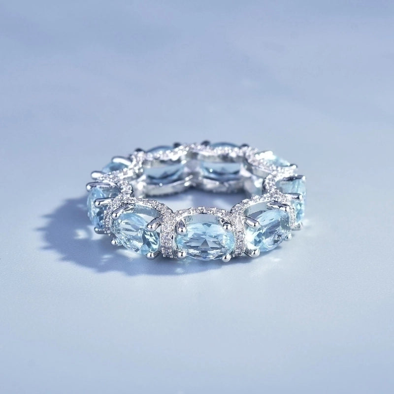 Micro-inlaid Diamond Sea Blue Row Ring Galaxy Lace Aquamarine Bracelet Color Treasure Ring