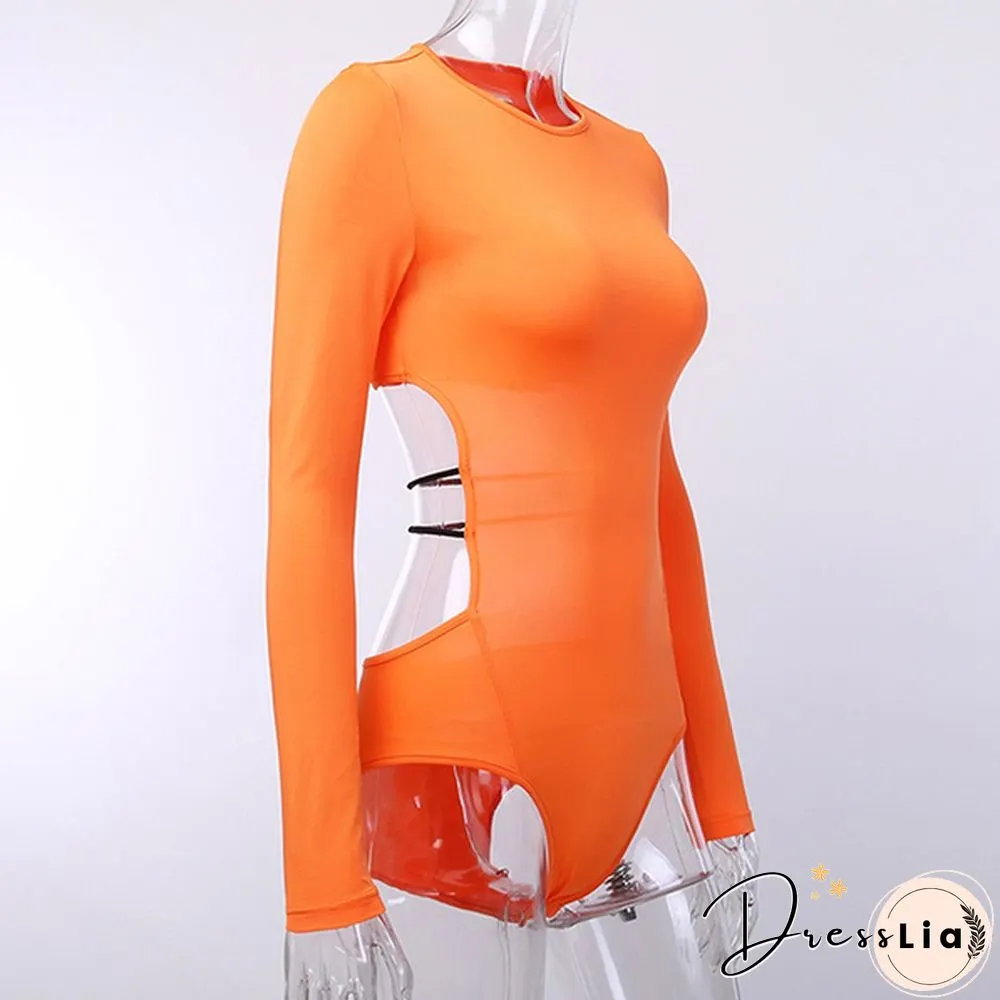 Autumn and Winter Women Neon Bodysuit Hollow-out Waist Bodysuit