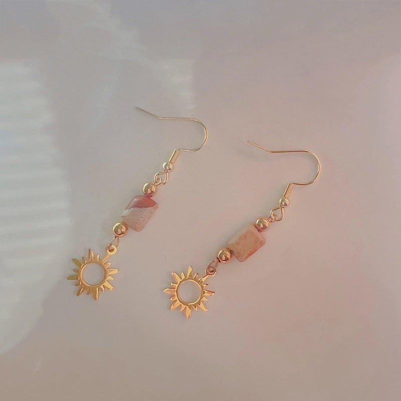 1 Pair Ethnic Style Star Moon Stainless Steel Natural Stone Drop Earrings