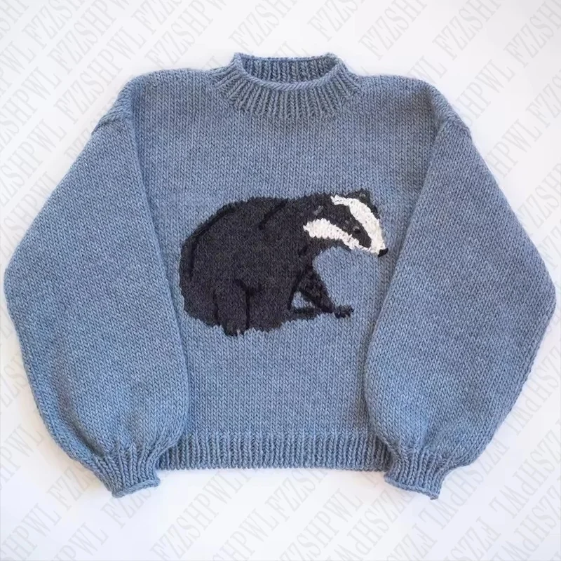 Aonga Harajuku animal pattern vintage knitted long sleeve sweater silm Y2K tops urban emo girl rock grunge punk casual women's sweater aonga