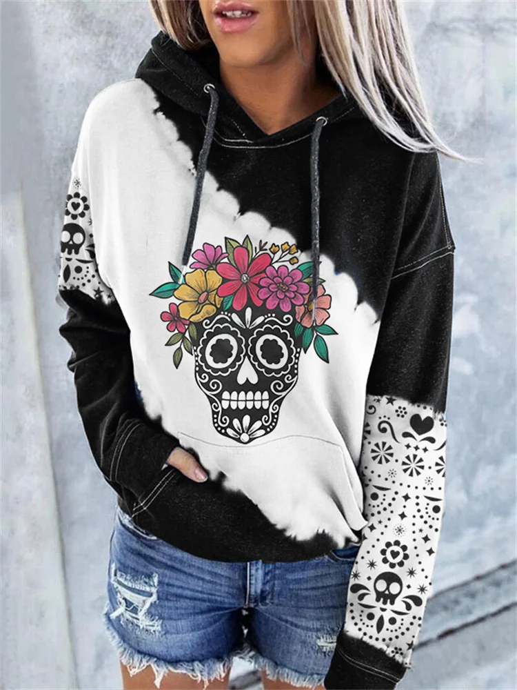 Sugar Skulls With Flowers Tie Dye Hoodie