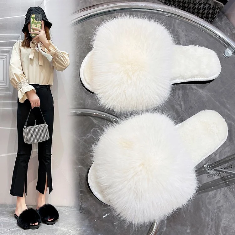 Wongn Wongn Autumn And Winter New Wool Slippers Fashion One-Line Home Indoor Cotton Slippers Women's Shoes