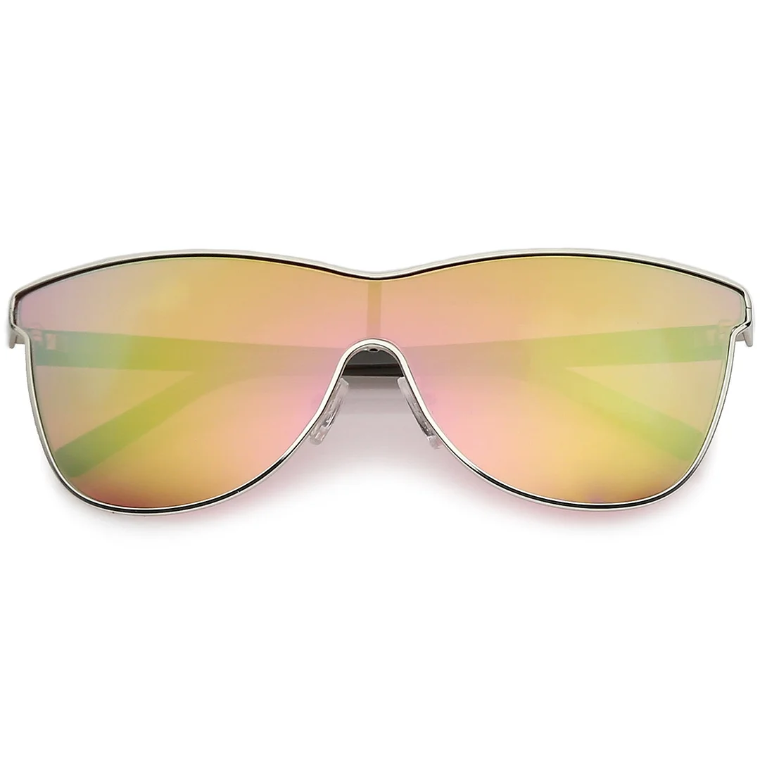 Futuristic Horn Rimmed Colored Mirror Mono Lens Cat Eye glasses 65mm