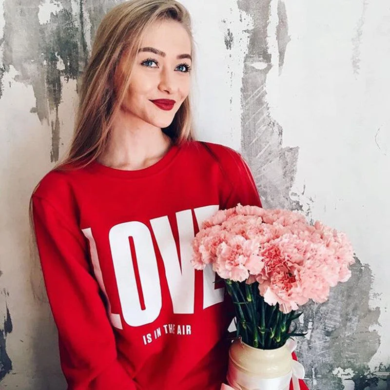 Valentine's Day Love Printed Round Neck Long Sleeves Sweatshirt
