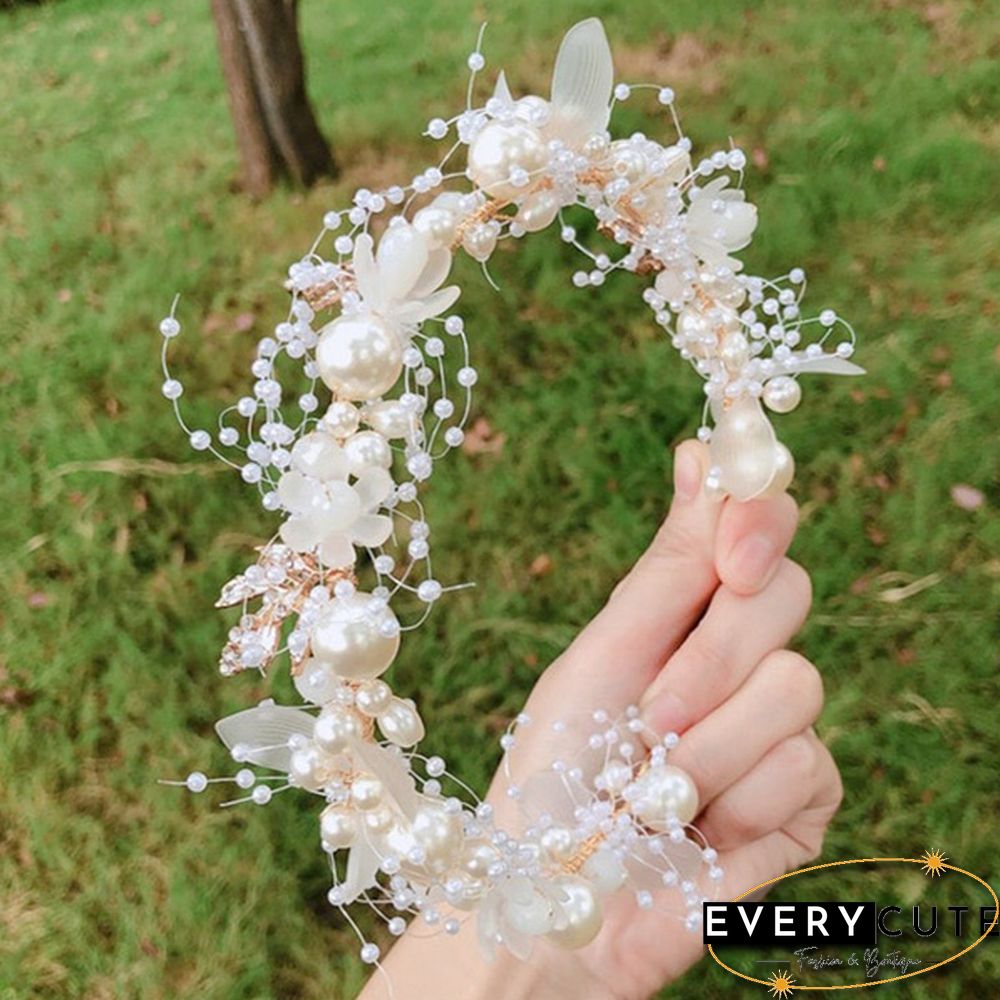 1 Piece Elegant Girls Bridal Headband Imitated Pearl Hair Headdress Flower Wreath Bride Garland Head Hoop Wedding Headbands Hair Jewelry