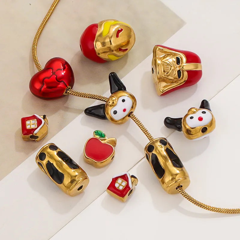 5 PCS/Package 12*16mm Hole 1~1.9mm 304 Stainless Steel Fruit Heart Shape Jewelry Accessories