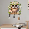 (US Only)Wooden Special Shape Owl 3 Hooks Diamond Painting Hook Rail for Wall Cabinet