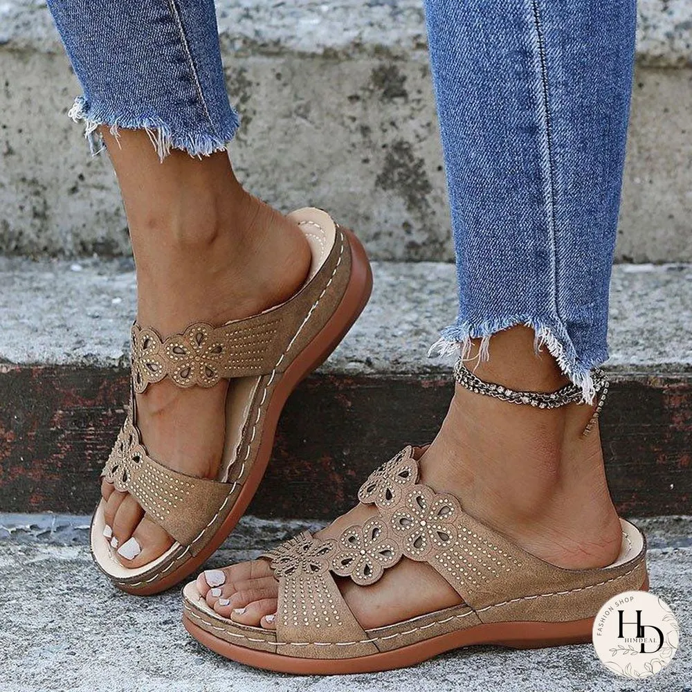 Retro Pattern Women Pure Color Casual Slipper