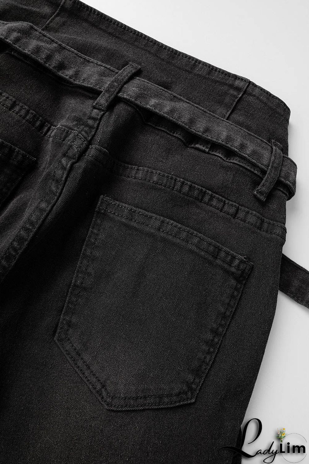 Black Casual Solid Bandage Patchwork High Waist Denim Jeans