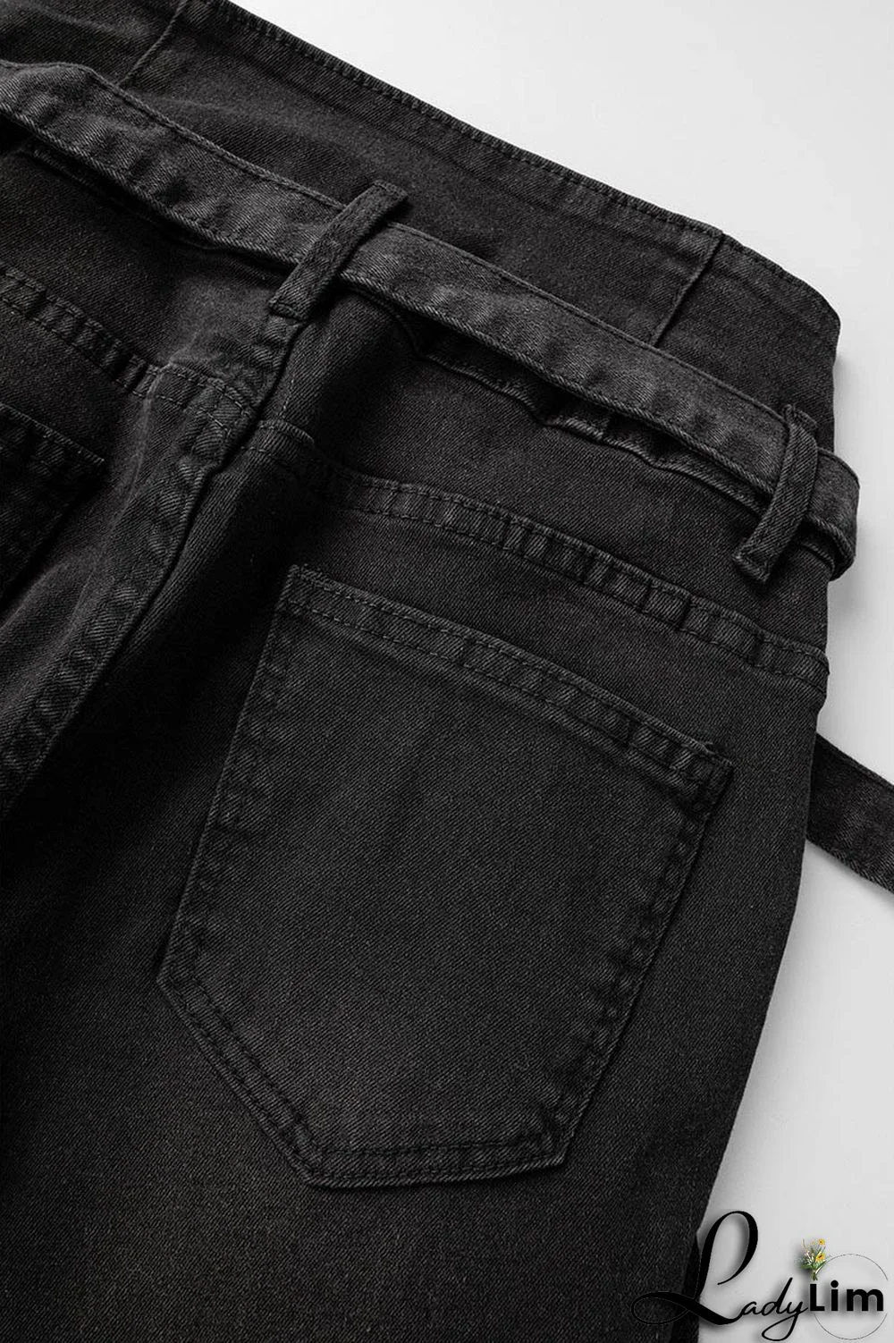 Black Casual Solid Bandage Patchwork High Waist Denim Jeans