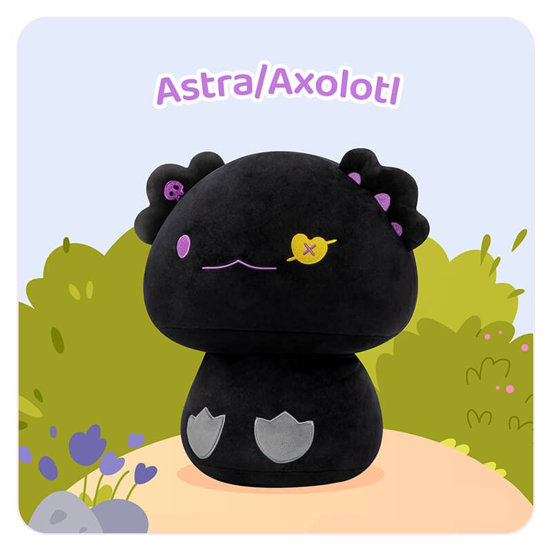 Mewaii® Cute Black Axolotl Kawaii Mushroom Stuffed Animal Plush Squishy Toy