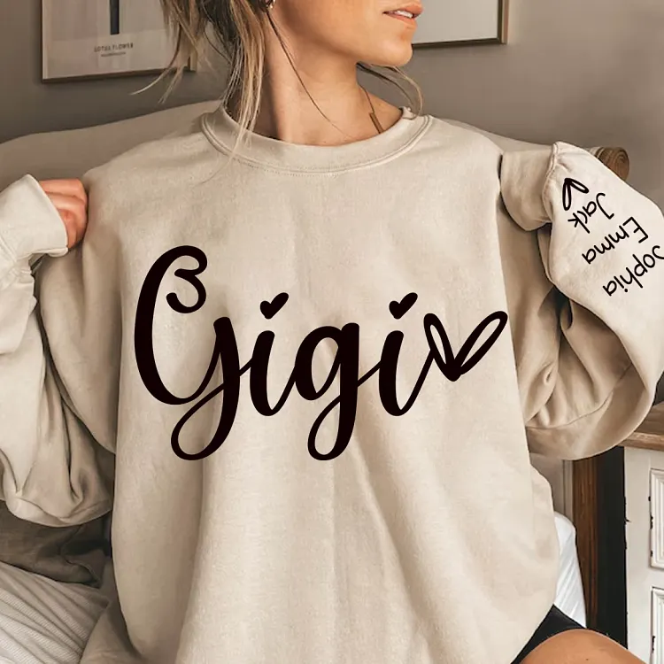 Personalized Gigi Sweatshirt with Grandkids Names on Sleeve | Custom Grandma Gift