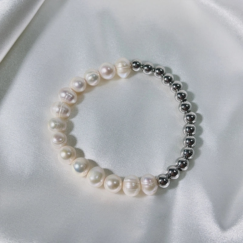 Elegant Color Block 304 Stainless Steel Freshwater Pearl Bracelets In Bulk