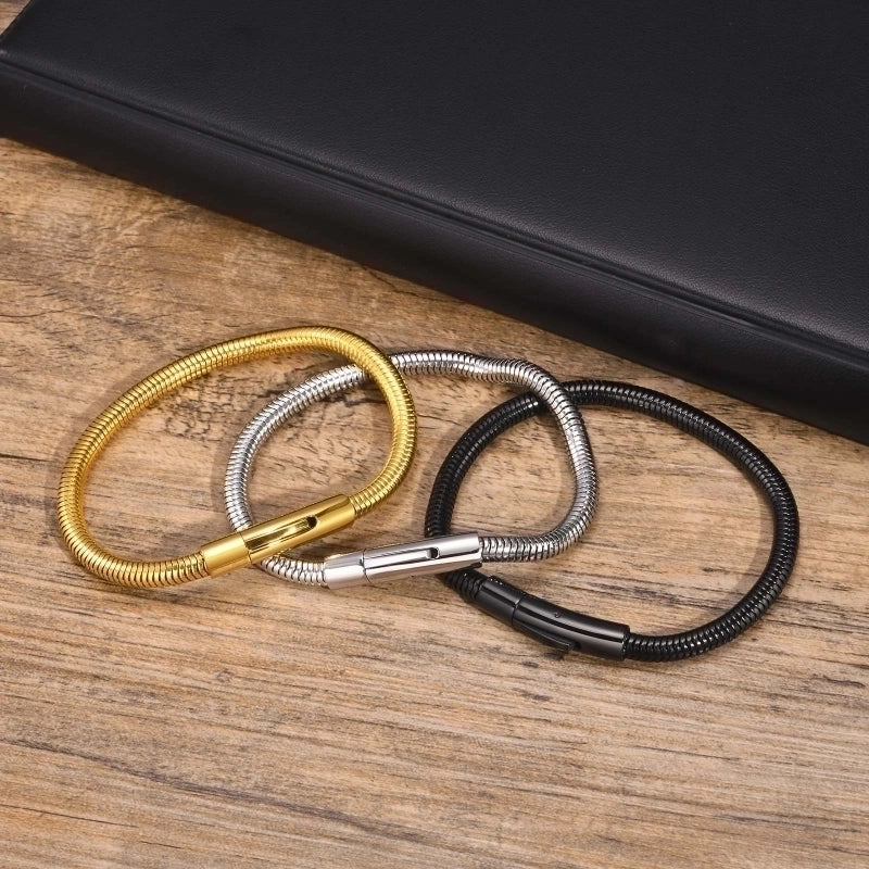 Minimalist Solid Color 201 Stainless Steel Buckle 18K Gold Plated Men's Bracelets