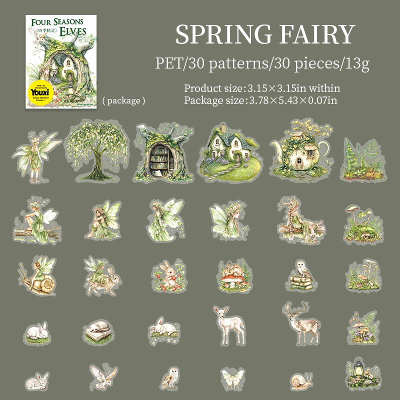 PET Sticker - Four Season Elf Series Vintage Character Forest Landscape 