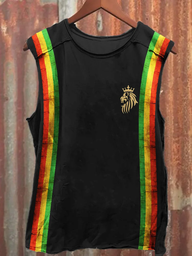 Comstylish Men's Reggae Lion King Rasta Stripe Tank Top