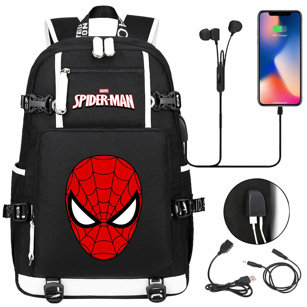 Buzzdaisy Spider-Man Double-Sided Backpack with USB Charging - Large Capacity for 15-inch Laptop