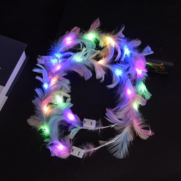 LED Luminous Feather Wreath Headband Hairband Garlands Girls Light Up Hair Wreath Wedding Bridesmaid Gifts - Shop Trendy Women's Fashion | TeeYours