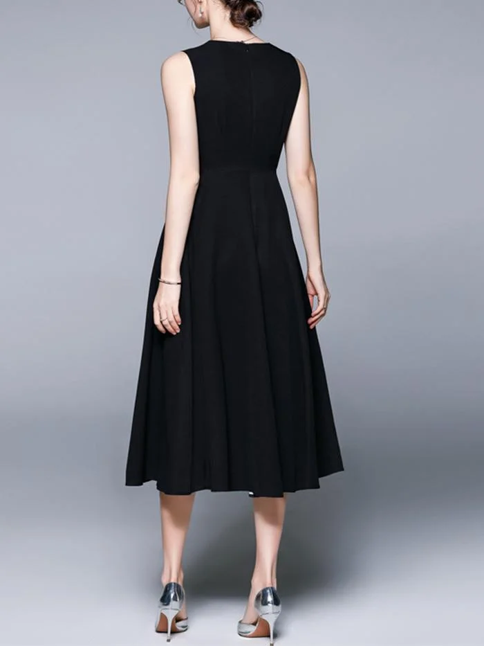 Printed Sleeveless Round Neck A-line Dress