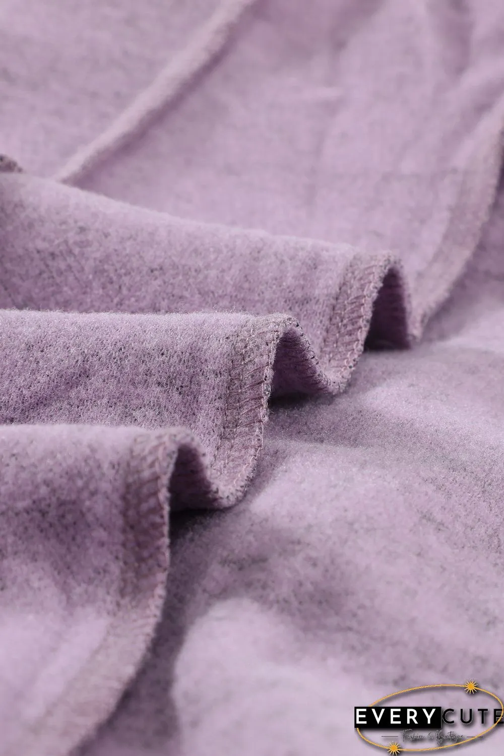 Purple Heathered Turn-down Collar Pullover Sweatshirt