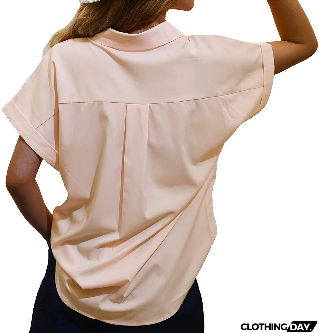 Women's Short-sleeved T-shirt V-neck Button-up Blouse