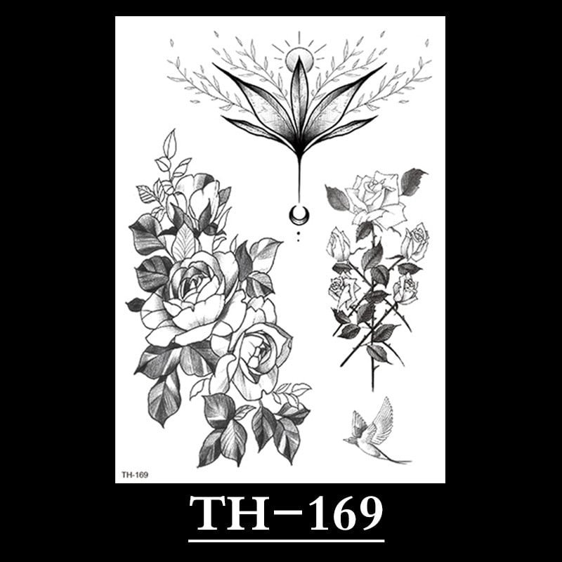 New Temporary Tattoos for Women Flower Sketch Tattoo Stickers Black and White Arm Art Snake Stickers Waterproof and Sweat Tattoo