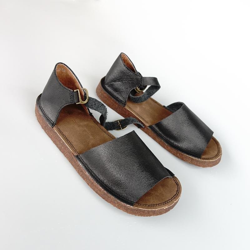 Leather Flat Sandals Open Toe With Flat Comfortable Shoes- Fabulory