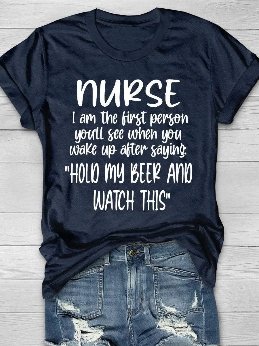 Funny Nurse Print Short Sleeve T-shirt