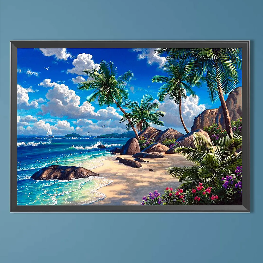 Beach Full DIY 5D Round Drill Diamond Painting Kits for Adults/Beginners Gift Idea Home Wall Decor Diamond Dots Paintings Picture Arts Craft 50x40cm