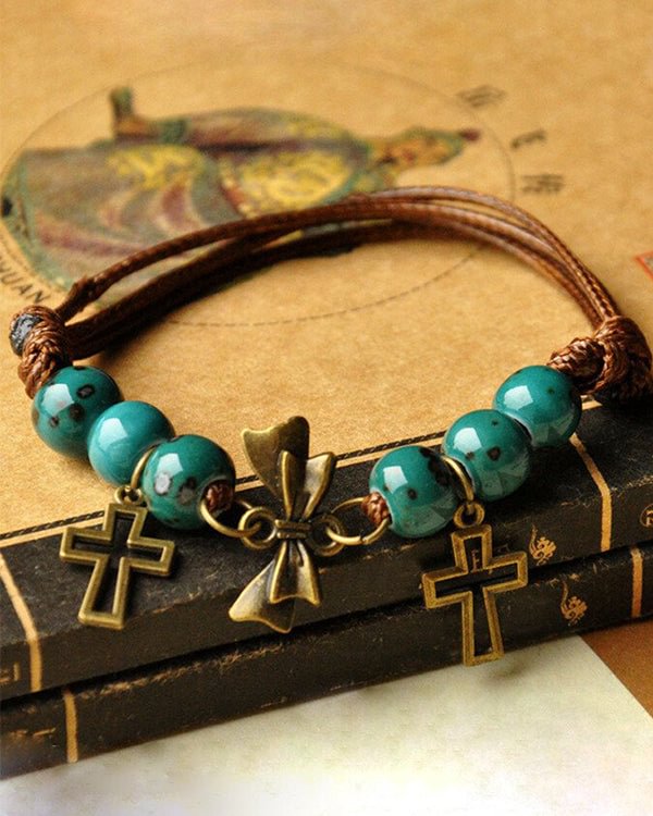 Retro Ethnic Cross Ceramics Bracelet