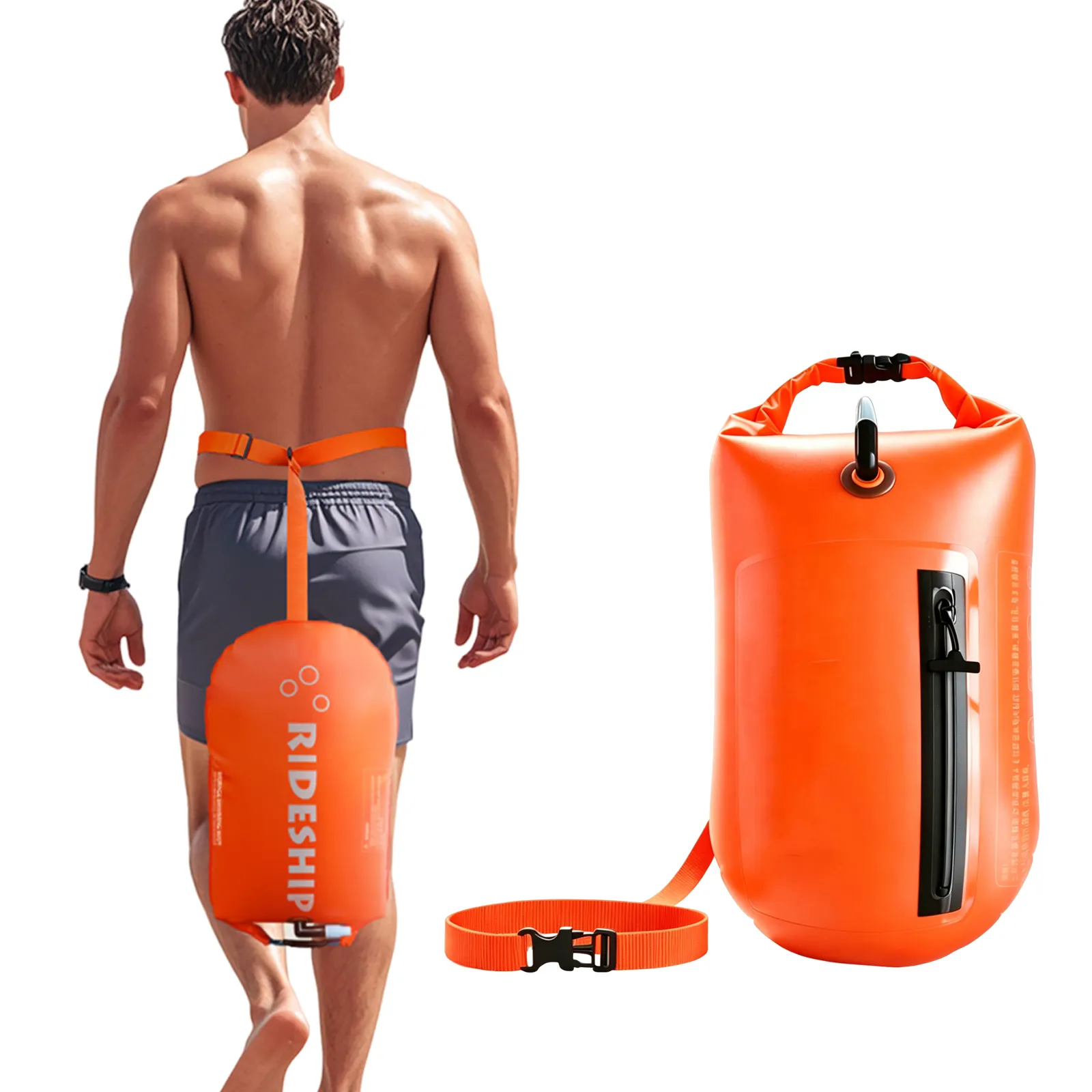 Thickened PVC Swimming Buoy With 2 Airbag & Safety Strap Inflatable Drift Bags IPX7 Waterproof Anti Drowning Drifting Ball for River Tracing/Rafting/Swimming Pool