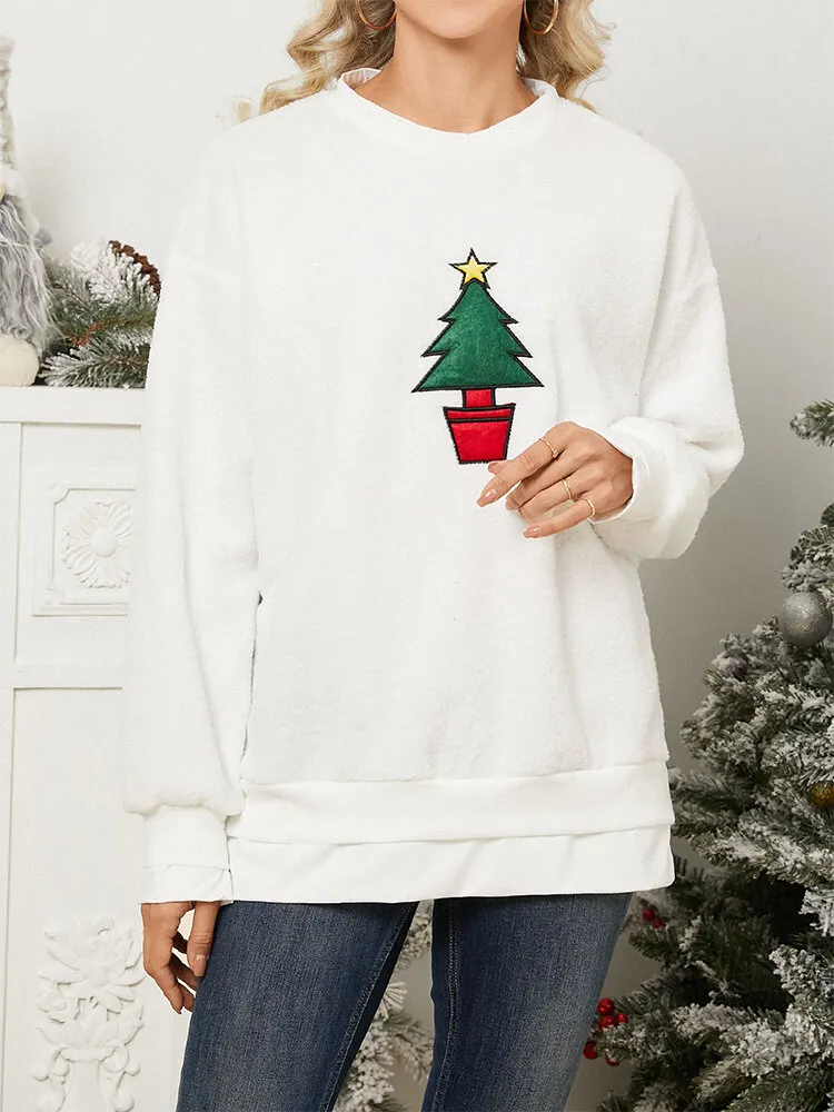 Cartoon Animal Christmas Tree Fake Two Pieces Sweatshirt