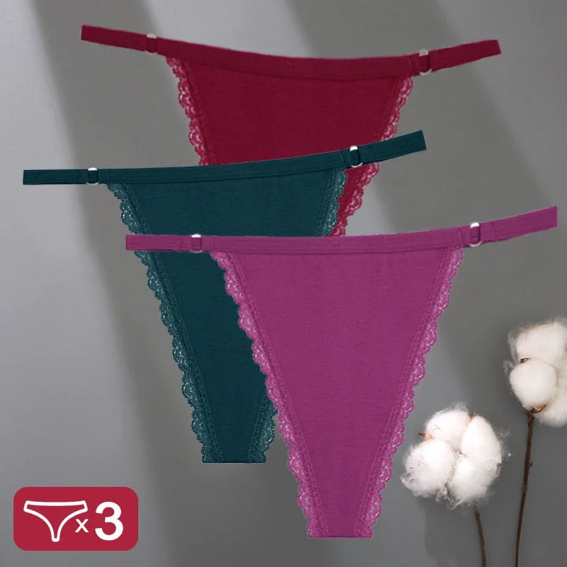 3PCS/Set Cotton Panties Lace G-String Women Lingerie Sexy Underwear for Female Panties Ladies T-Back Thong Lace Floral Pantys