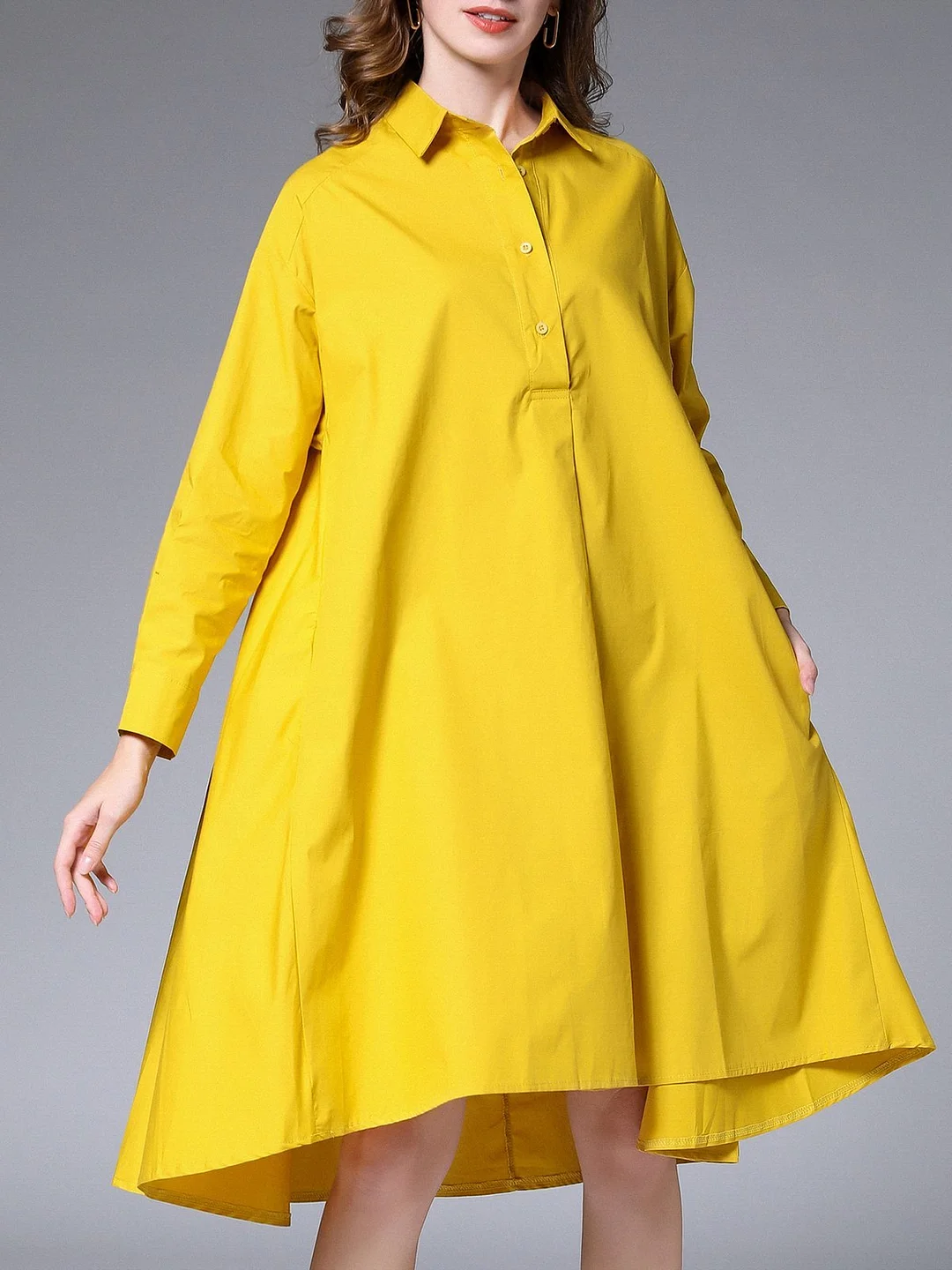 Pockets Shirt Collar Casual Midi Dress