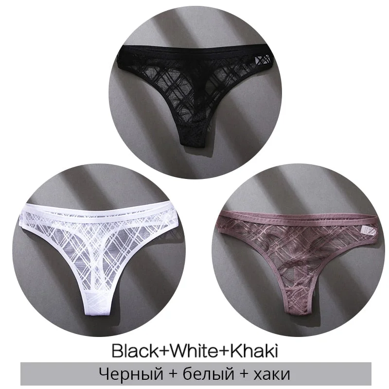 FINETOO Sexy Thongs Panties Women M-XL Transparent Lattice Underwear Ladies Lace G-string Underpants Female Thong Lingerie 2021