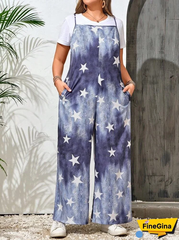 Plus Size Blue Printed Jumpsuit