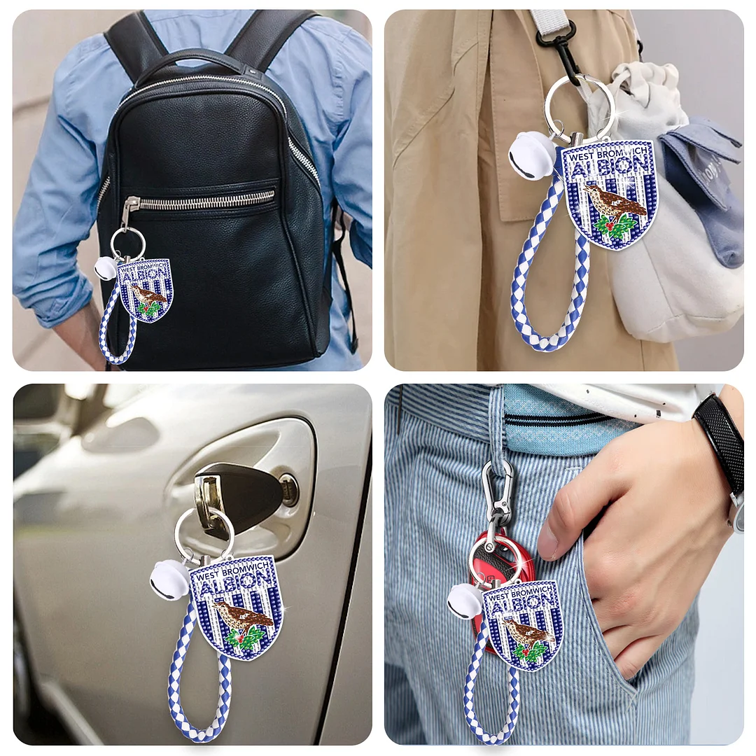 【Upgrade】DIY West Bromwich Albion F.C. Logo Double Sided Rhinestone Painting Keychain Pendant for Adult