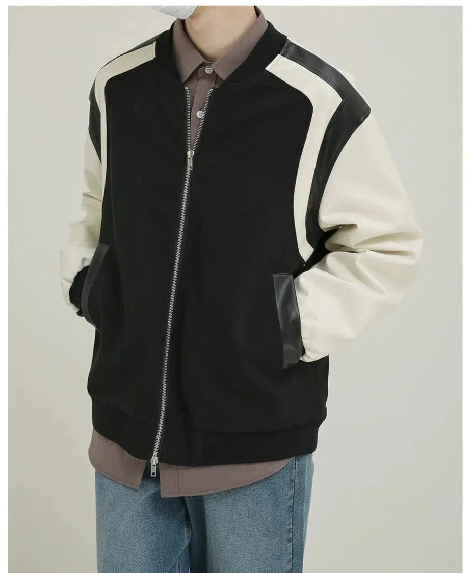 Aonga PU Leather Baseball Collar Jacket