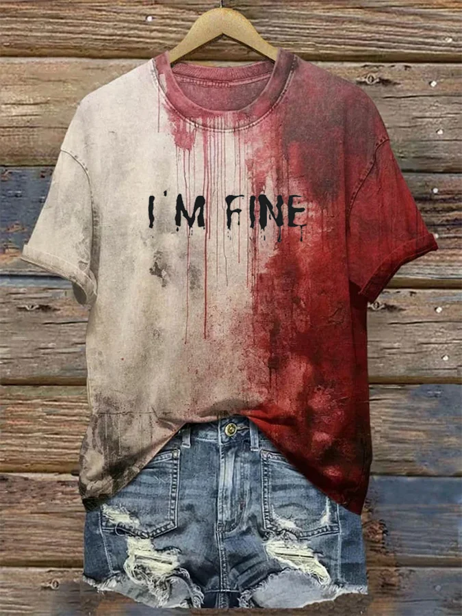 Comstylish Women's Im Fine Halloween Blood Splatter Print T-Shirt