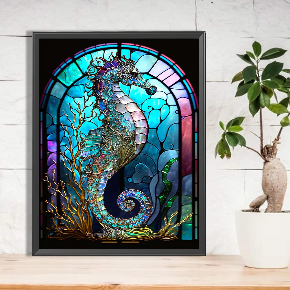 Diamond Painting - Full Round Drill - Stained Glass Hippocampus(30*40cm)