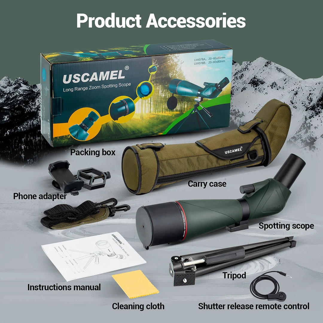 Spotting Scope with Tripod, Carrying Bag and Scope Phone Adapter,Waterproof